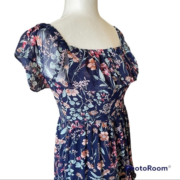 Lulus Navy Blue Floral Print Mini Dress S - Picture 5 of 10